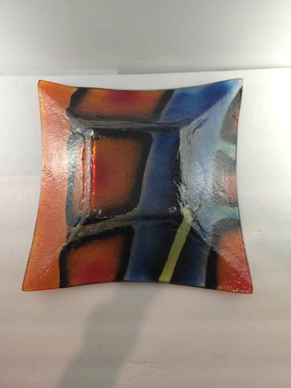 Crate & Barrel Fused Glass Sandla Platter Hand Made Poland 11 Inches Square